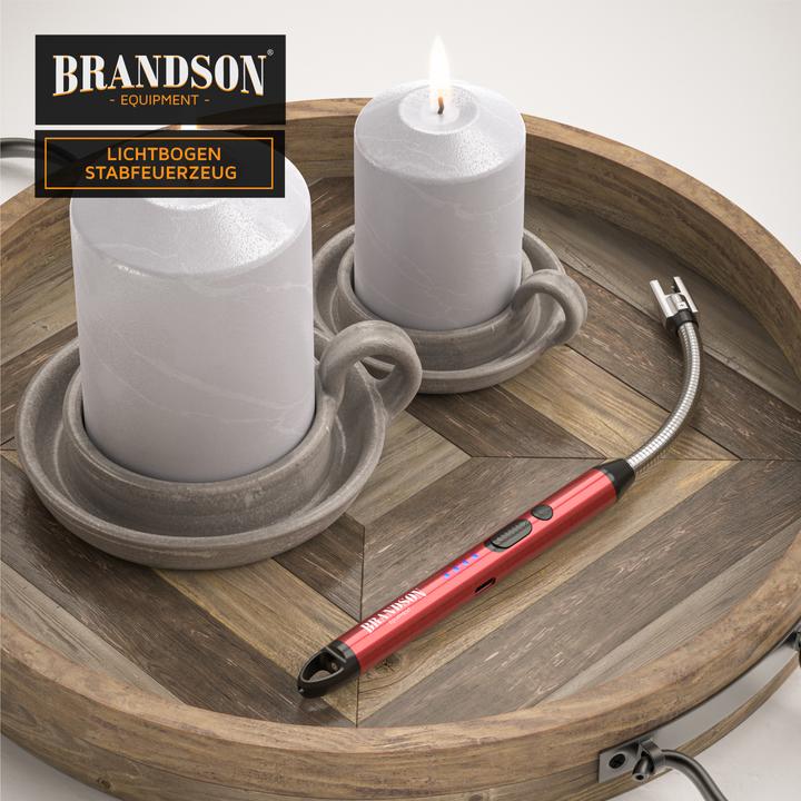 Actual product image Brandson Feuerzeug elektrisch, Lichtbogen Stabfeuerzeug USB aufladbar, flexibler Hals, Kaminanzünder, rot