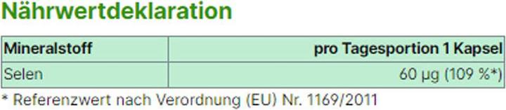 Nutritional values and ingredients Energybalance Selenium + Turmeric (90 Piece, Capsules, 24 g)