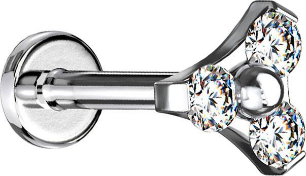 Actual product image Star Piercing Micro Labret inner thread silver triangle three crystals silver (without brass, Surgical steel 316L)