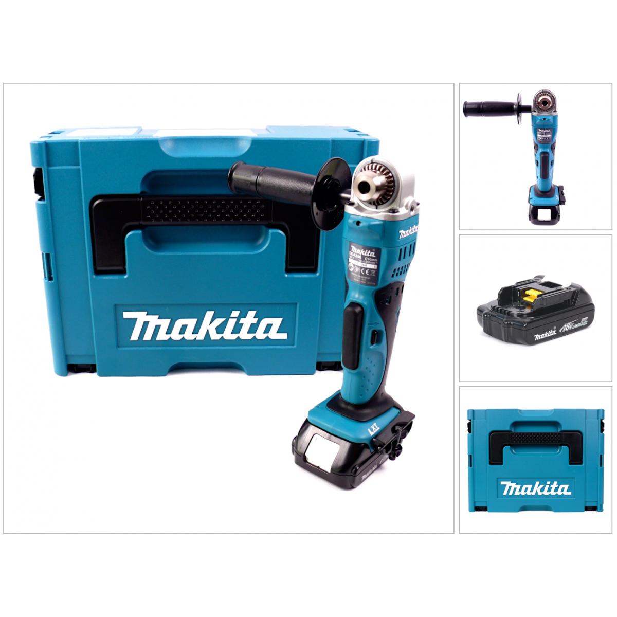 Makita, Trapano + Avvitatore a batteria, DDA 350 Y1J Perceuse visseuse d'angle sans fil 18 V + 1x batteria 1,5 Ah + MAKPAC - sans