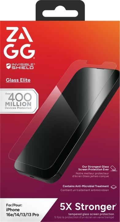 Actual product image Zagg InvisibleShield Glass Elite Screen Protector for iPhone 14/13/13 Pro (1 pcs., Apple iPhone 13, Apple iPhone 13 Pro, Apple iPhone 14, Apple iPhone 16 Pro)