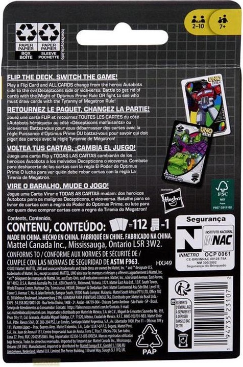 Actual product image Mattel Games Uno Flip Transformers (German)