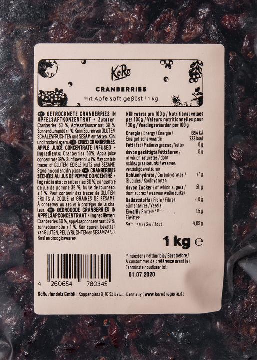 Produktbild KoRo Cranberries mit Apfelsaft gesüsst (1000 g)