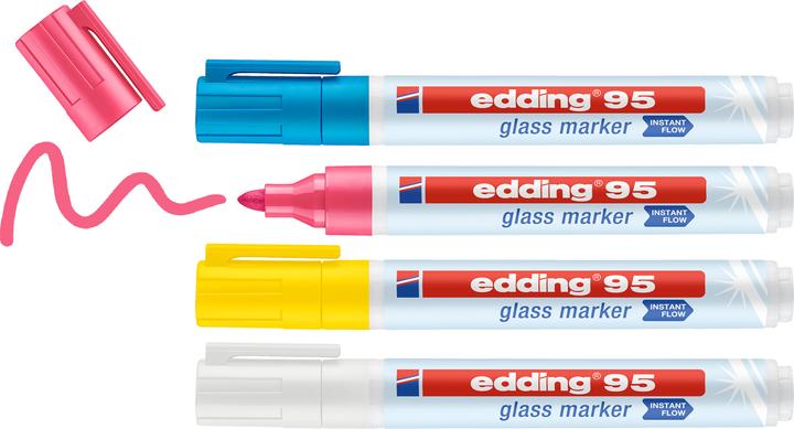 Immagine prodotto Edding Set di pennarelli per lavagne di vetro (Bianco, Blu chiaro, Pink, Giallo, 3 mm, 4 x)