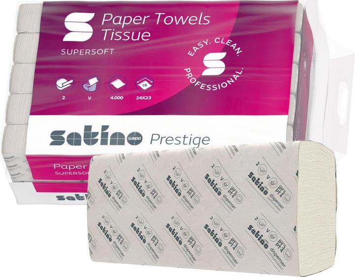 Produktbild Satino by Wepa Falthandtücher Premium, 2-lag. Zell. Weiss, Pack à 4000 Stück (200 x)
