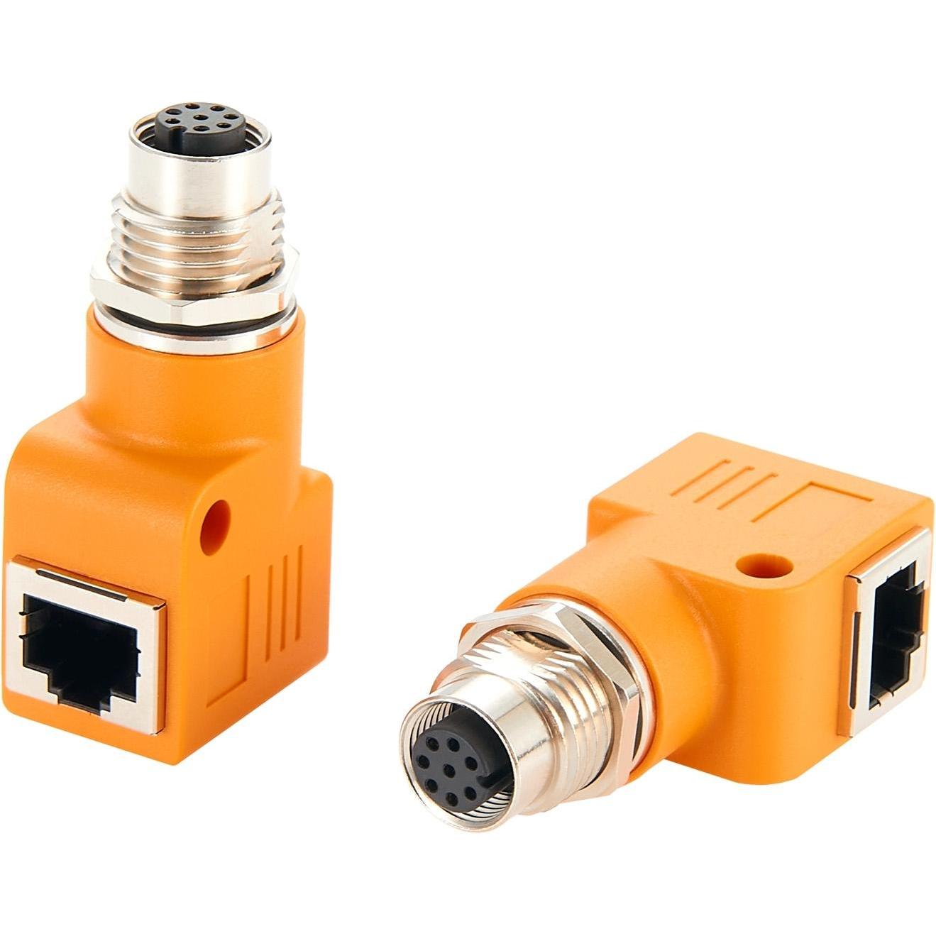 Exsys Adapter M12 A-code BU - RJ45 BU 90° (RJ45 (1x)), Netzwerkadapter, Orange