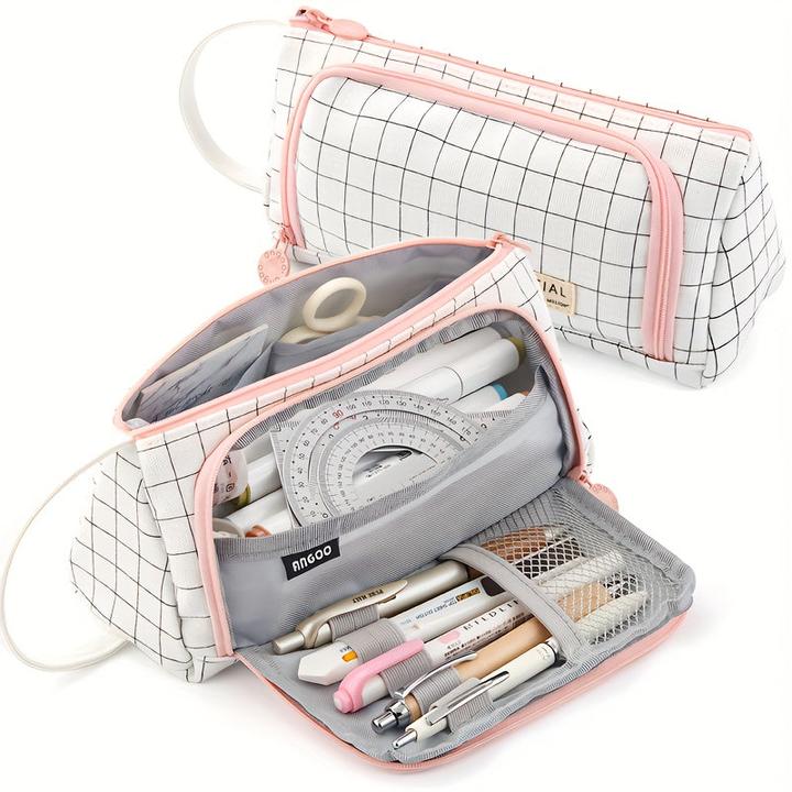 Actual product image Only-Bags.Store Multi-Compartment Pencil Case - Durable Twill Fabric, Handheld Pen & Stationery Organiser for