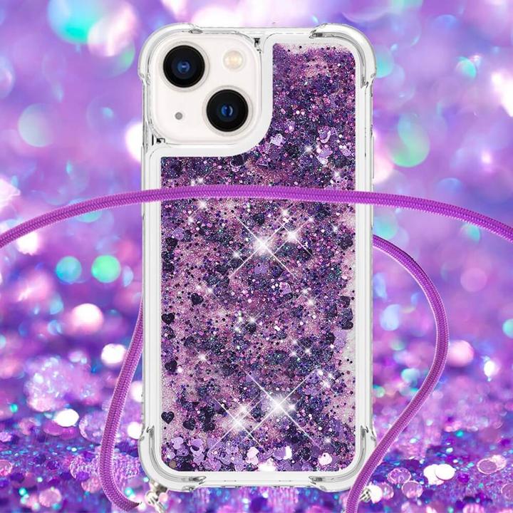 Actual product image Cover-Discount iPhone 15 Plus - Glitter Case with Lanyard purple (Apple iPhone 15 Plus)