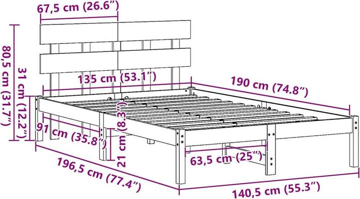 Actual product image vidaXL Bedstead (135 x 190 cm)