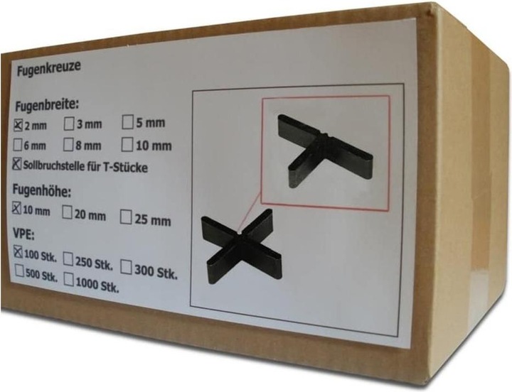 Produktbild Sanpro Niedrige Fugenkreuze, Bodenplatte - nein, Fugenbreite 2 mm / Höhe 10 mm, Anzahl 100 Stück (100 x)