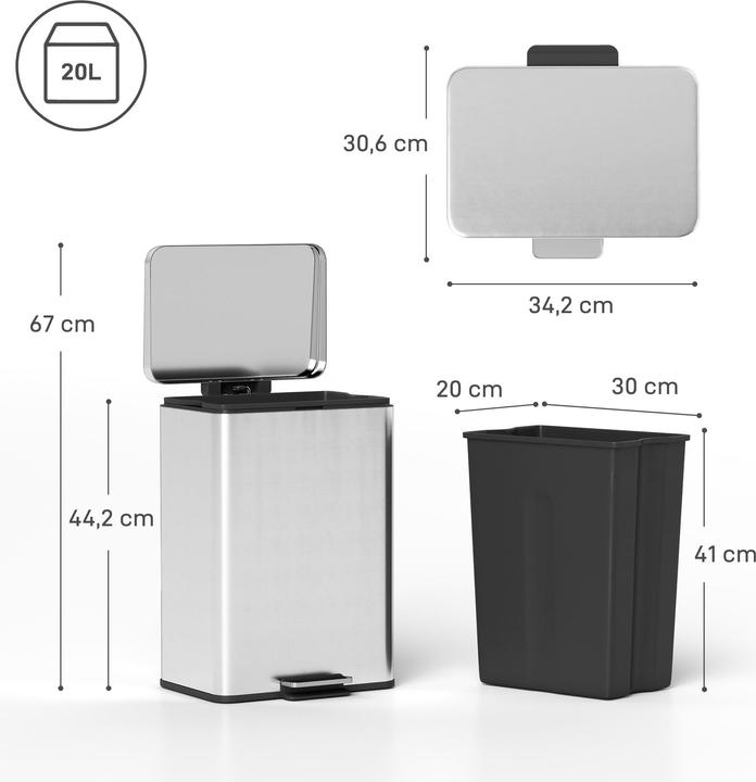 Image du produit Homcom Mülleimer Edelstahl, Kunststoff Silber (20 l)