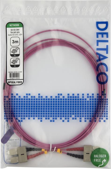 Actual product image Deltaco OM4 Fiber cable, SC - SC, duplex, multimode, 3,0m (3 m)
