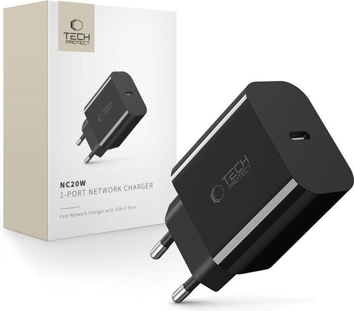 Actual product image Tech-Protect NC20W USB-C 1-Port PD20W Wandladegerät - Schwarz (20 W)