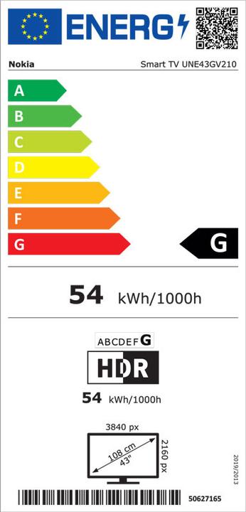 Energy Label Nokia UNE43GV210 (43", LCD, UHD, 2022)