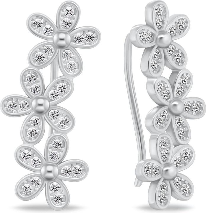 Image du produit Brilio Silver - Boucles d'oreilles Tender longitudinal en argent avec fleurs en zircon EA225W