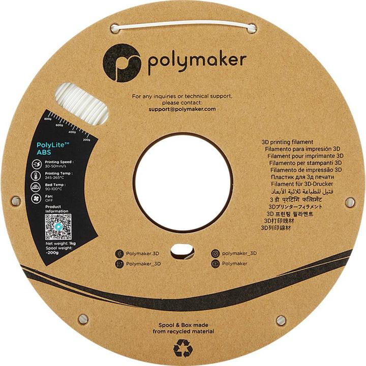 Produktbild Polymaker PE01002 PolyLite Filament ABS geruchsarm 1.75 mm 1000 g Weiss 1 St. (ABS, 1.75 mm, 1000 g)