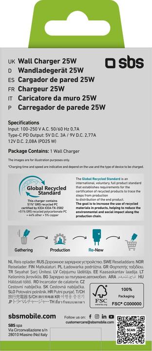 Nutritional values and ingredients SBS Charger with GRS material (25 W, 1 portion)