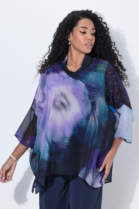 Produktbild Ulla Popken Chiffon-Tunika, doppellagig, Schalkragen, 3/4-Arm (50, 52)