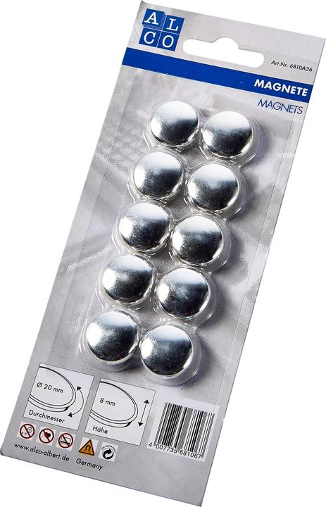 Produktbild Alco Flachmagnete silber, Durchmesser : 20 mm (10 x)