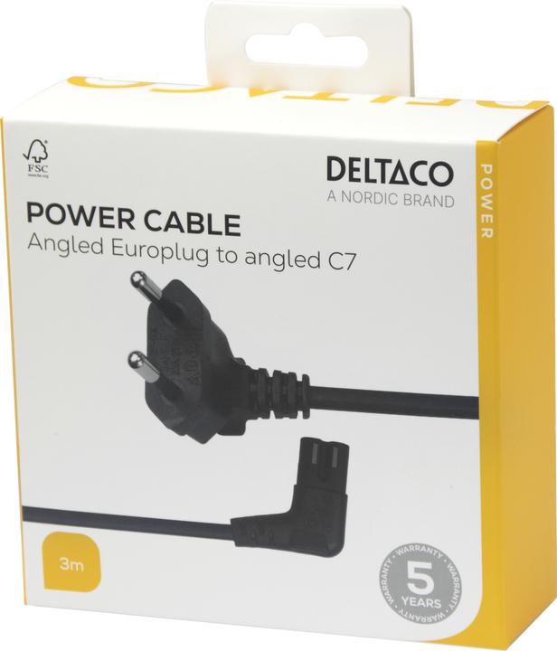 Produktbild Deltaco Power cable CEE 7/16 - C7, angled, 3m - Black (3 m)