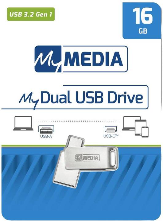 Produktbild MyMedia USB 3.2 OTG Stick 16GB, Typ A-C, My Dual, silber (16 GB, USB-A, USB-C)