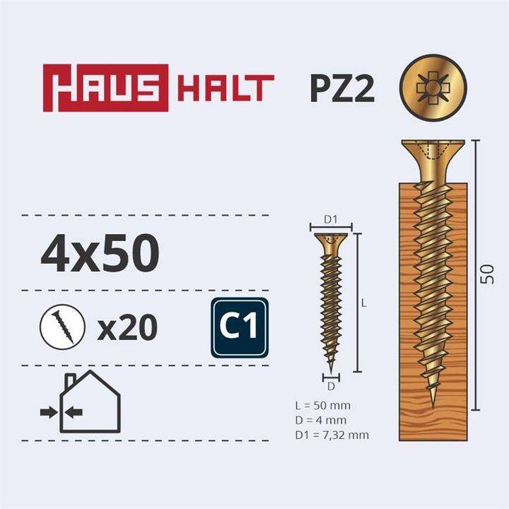 Produktbild Haushalt CHIPBOARD SCREW 4.0X50 YLW ZP 20PCS G1 (20 Stk.)