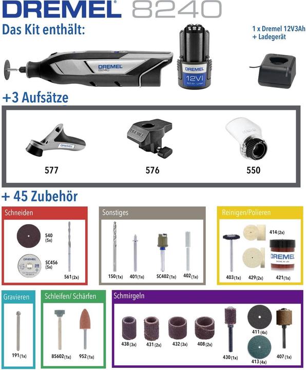 Produktbild Dremel 8240, 3 Aufsätze, 45tlg. Zubehörset inkl. EZ Speed Clic