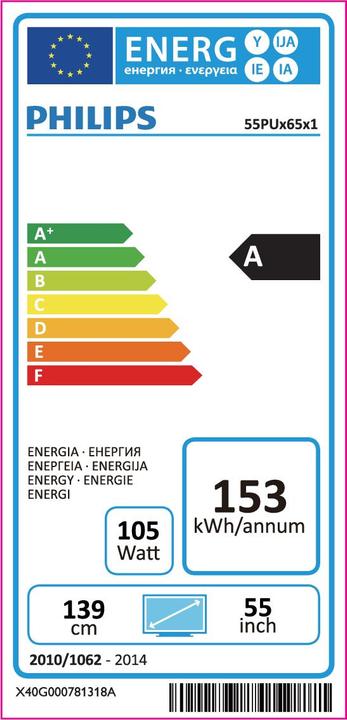 Energie-Label Philips Ultraflacher 4K Fernseher powered by Android TV™ 55PUS6551/12 (55", LED)