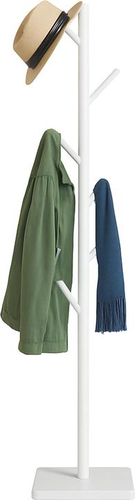 Relaxdays - Garderobenständer Bambus 8 Haken, Weiss, 175 x 30 x 30 cm