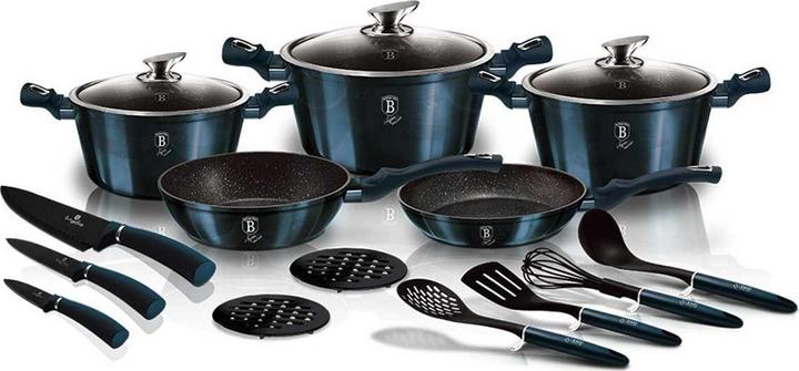 Produktbild BerlingerHaus GRANITE POT SET BH-6164 AQUAMARINE 17 ELEM. (28 cm, Pfannenset + Topfset, Stahl, Aluminium)