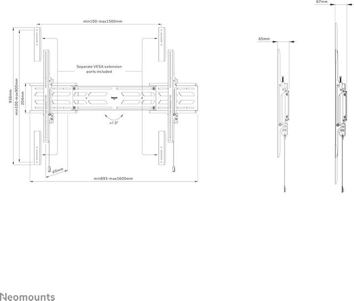 Image du produit Neomounts Select Screen Wall Mount (support mural fixe) (Mur, 110", 160 kg)