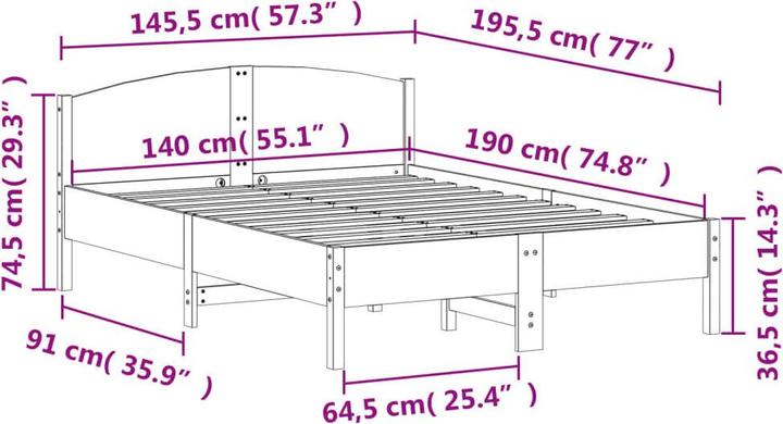 Actual product image vidaXL Bettgestell (140 x 190 cm)