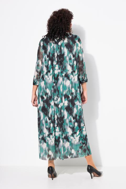 Image du produit Ulla Popken Robe maxi en mesh, plis fantaisie, décolleté rond et manches 3/4 (52)