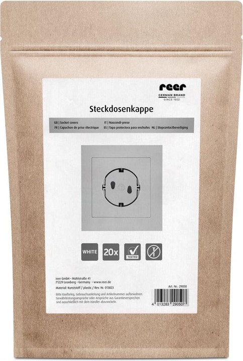 Produktbild Reer Kindersicherungen Steckdosenkappe 20er Pack einfache Montage