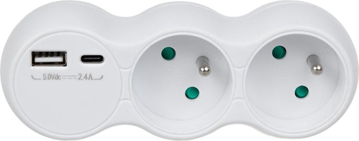 Produktbild Maclean MCE339 - Stromsteckdose, 2-Steckdosen-Verteiler, 2x USB A/C, Typ E, 2x16A (2 x, CEE 7/5)