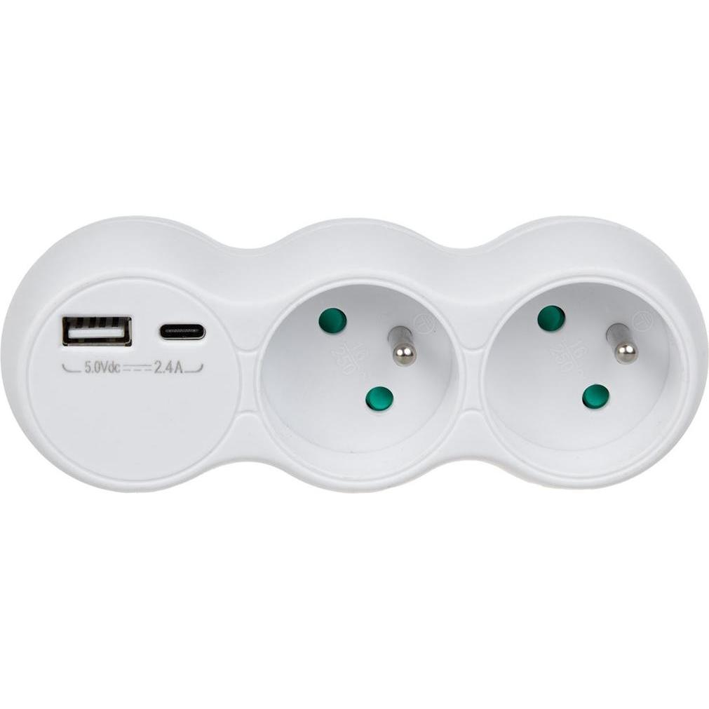 Maclean, Steckdosenleiste, MCE339 - Stromsteckdose, 2-Steckdosen-Verteiler, 2x USB A/C, Typ E, 2x16A (2 x, CEE 7/5, CEE ...