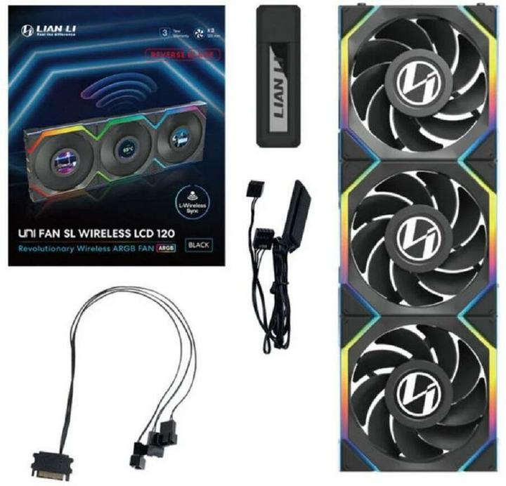 Actual product image Lian-Li UNI FAN SL Wireless LCD fan, ARGB, PWM, 3-pack incl. controller - reverse blade, 120 mm (120 mm, 3 x)
