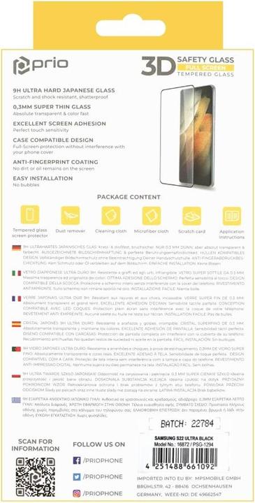 Produktbild prio 3D Displayschutzglas für Samsung S22 Ultra schwarz (1 Stück, Samsung Galaxy S22 Ultra (5G))