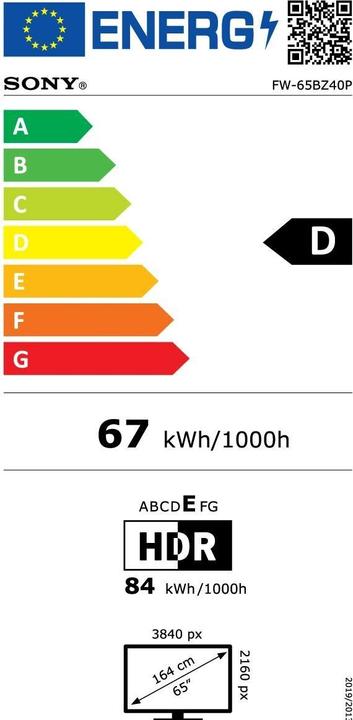 Energy Label Sony FW65BZ40PB.CEI 65IN (3840 x 2160 Pixels, 65")