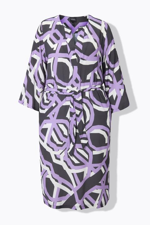 Produktbild Ulla Popken Kleid, Tunika-Ausschnitt, 3/4-Arm, Bindegürtel (54)