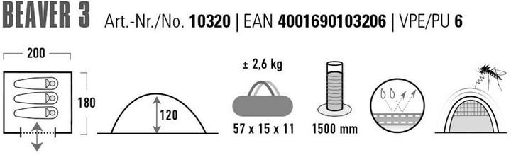 Productafbeelding High Peak Bever 3 (Koepeltent, 2.60 kg, 3 personen)
