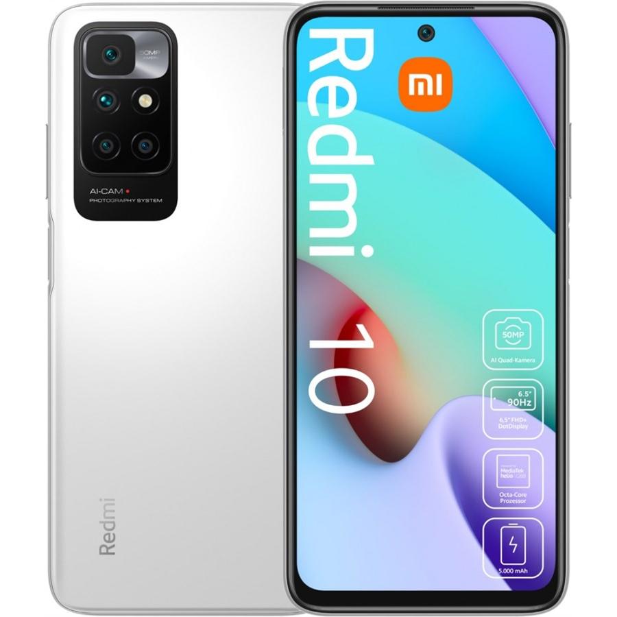 Xiaomi Redmi 10 (128 GB, Pebble White, 6.50", Dual SIM, 4G), Smartphone, Weiss
