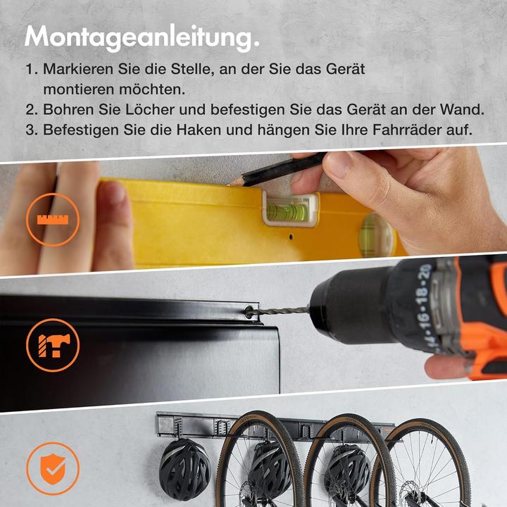 Produktbild VonHaus Velo-Wandhalterung Set für 3 Räder & Helme