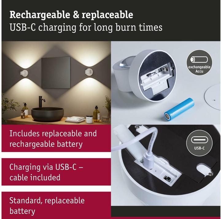 Produktbild Paulmann LED Akkuwandleuchte Zorik IP44 dimmbar 2700K 100mm 2x1.1W (220 lm)