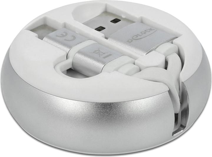 Actual product image Delock USB 2.0 cable USB-A - USB-C/MicroB car roll function, silver (0.92 m, USB 2.0)