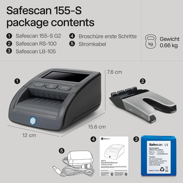 Produktbild Safescan 155-S Komplett SET Geldprüfgerät Batterie & Stapler (Geldscheinprüfer)