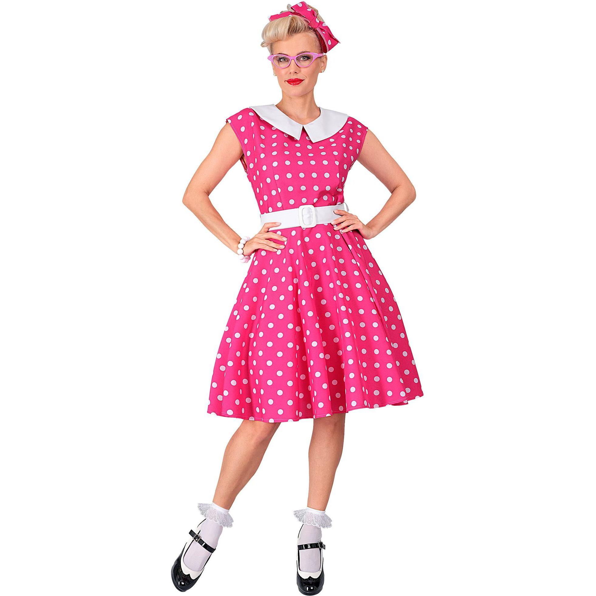 Widmann 50er JAHRE ROCK'N'ROLL MODE HOT PINK (Kleid mit Petticoat, Gürtel, Haarband), XL (XL)