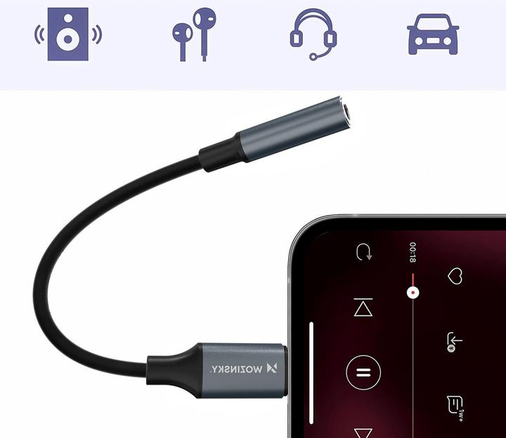 Produktbild Wozinsky WALJ-01 Lightning Adapter - 3,5-mm-Minibuchse - Schwarz (Lightning, 3.5mm Klinke)