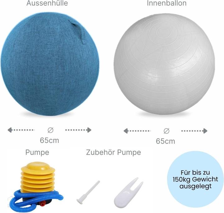 Produktbild Hermex Sitzball mit Schutzhülle Yoga-Ball Gymnastikball Fitnessball (65 cm)