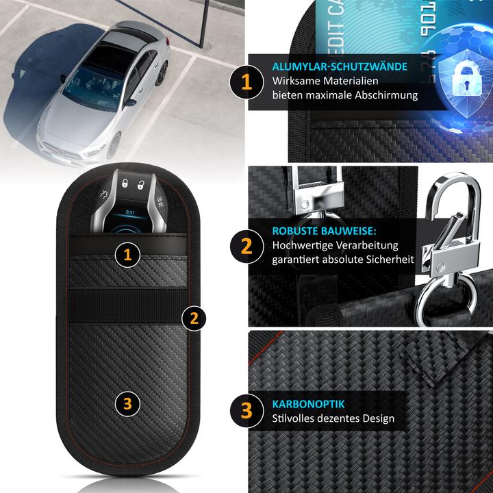 Produktbild Aplic 2x Schlüsseltasche RFID Blocker, Autoschlüssel Schutz, Keyless, Faraday Tasche, 2er Set, NFC